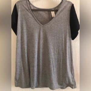 V-neck top with sheer sleeves